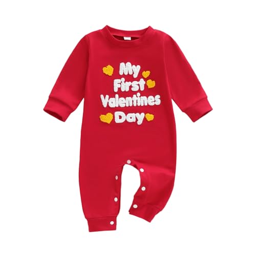 LouVasabuce My First Valentines Day Baby Clothes Outfits Letter Heart Embroidery Romper Jumpsuit Newborn Girl Boy Clothing (Red 3-6 Months)