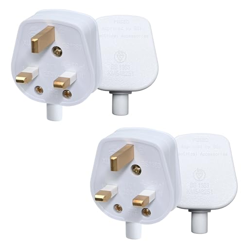 Double Dragon 13 Amp UK 3-Pin Plug | Heavy-Duty Rewireable Electrical Plug | Durable & Safe PC Flame Retardant Material | BS1363 & BSI Certified | Cord Grip for Secure Wiring (Pack of 2 White)