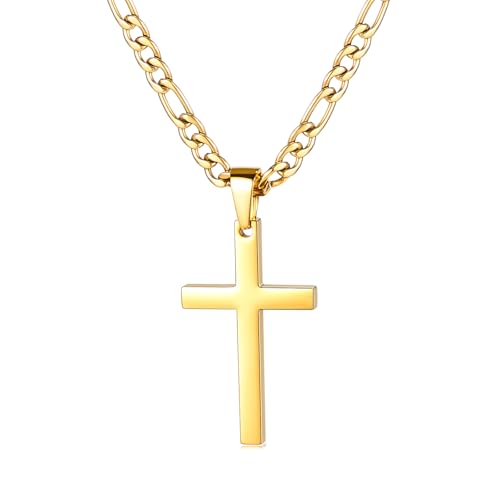 Image of CaptainSteeL Stainless Steel Cross Necklace for Men, Figaro Chain Pendant