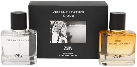 Zara Vibrant Leather and Oud Vibrant Leather Cologne for Men EDP Eau De Parfum Fragrance Set 2x 60 ML (2.03 FL. OZ)