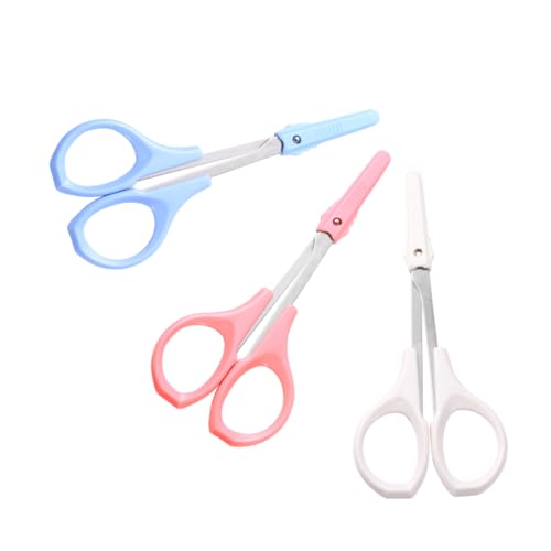 Ipetboom 3pcs Stainless Steel Beauty Tools Eyelash Scissors Eyebrow Scissors Portable Multi Function for Home Salon Use Pink Curved White Straight Blue Rounded