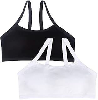 EDS SERVICE Girls Bra, 2 Pack Padded Sports Teenage Bra, Soft Cotton First Crop Top, Back to School Training Bra for Age 8-16 Years