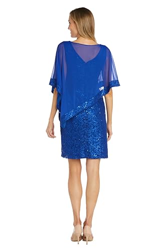 Image of R&M Richards Women's Knee-Length Glitter Sequin Lace Dress W /Sheer Asymmetric Poncho Overlay | Evening Cocktail Attire