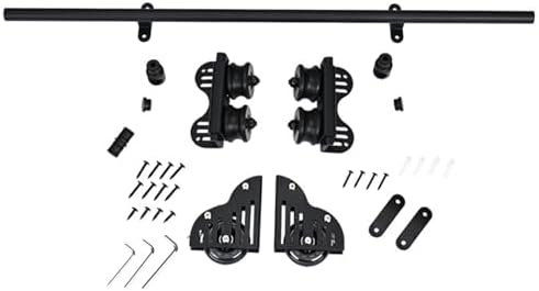 Retractable Rolling Ladder Hardware Kit - Complete Library Sliding Ladder Accessories Set with 100-600CM Round Track/Rail & Braking Floor Wheels (6.6ft/200cm)