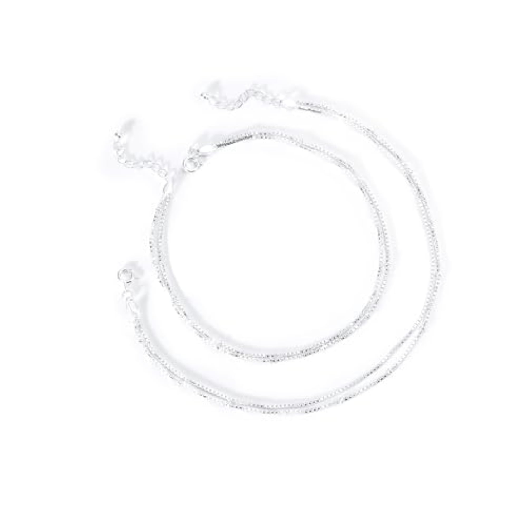 Women's 925 Sterling Silver 2 Line Fancy Plain Anklet, Lightweight