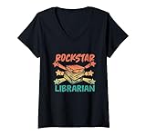 Photo Gallery rockstar librarian - cute school library librarian maglietta con collo a v Photo Gallery rockstar librarian - cute school library librarian maglietta con collo a v