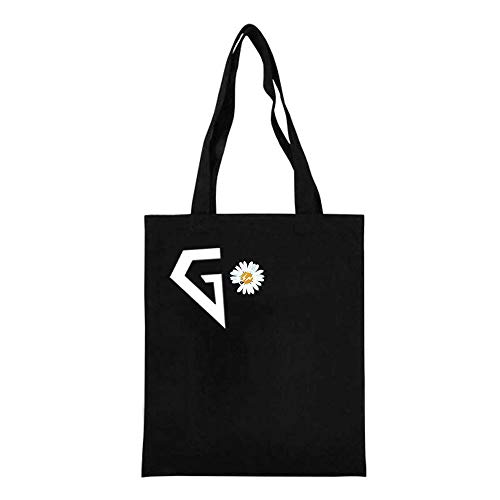 XINGYOU KPOP GD G-Dragon Reusable Shopping Bag Student Storage Bag Daisy Print Shoulder Bag Canvas Bag (Black5)