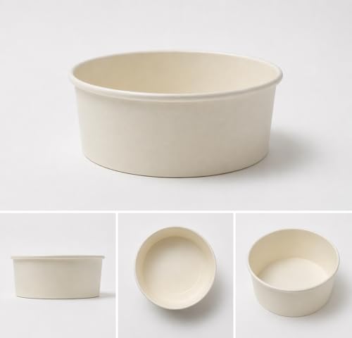 DHG PROFESSIONAL Disposable Paper Food Containers - 48 oz Round Short Shallow Bowls for Salad, Spaghetti, Meal Prep & Storage - BPA-Free, Portable Design for Home, Catering,Restaurants - 270 Bowls