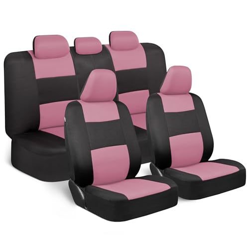 BDK PolyPro Ensemble Complet de Housses de siège de Voiture en Rose sur Noir - Banquette Avant et arrière divisée pour Voiture, Facile à Installer - Accessoires de...