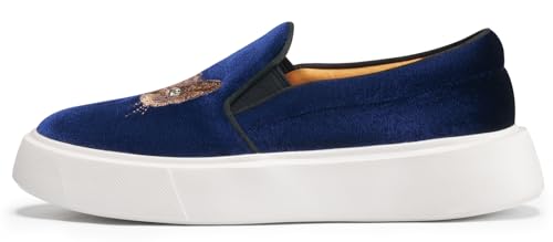 Image of Journey West Women's Fashion Velvet Sneakers with Embroidery Comfortable Slip-On Work Shoes for Women