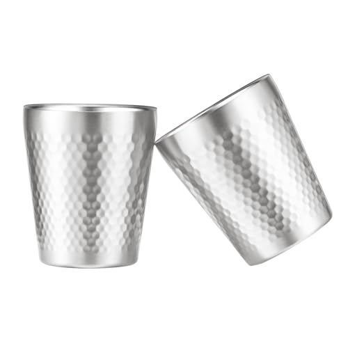 TIICOO Tazza in acciaio inossidabile Bicchieri in metallo con isolamento a doppia parete, placcati in titanio, Superficie testurizzata diamantata, lavabili in lavastoviglie (Argento)