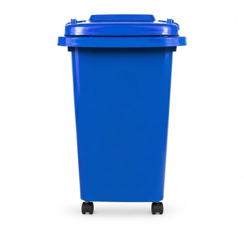 Image of BURAKH Recycling Wheelie Bin Dustbin Rubbish Waste Trash Kitchen Home Office 30L 50L | Indoor Outdoor Rubbish Waste with Wheels | Recycling Food Dustbin Outdoor Wheelie Bin Green/Red (Blue, 50 Litre)
