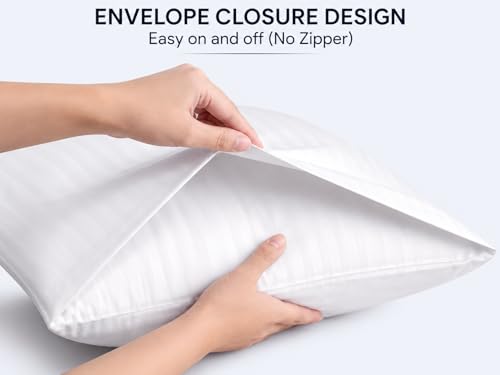 Image of Cotton Solid Striped Pillow Covers | Ultrasoft Breathable Envelope Closure| Pack of 2 Pillow Covers Standard Size (27 x 17 Inches) (White)