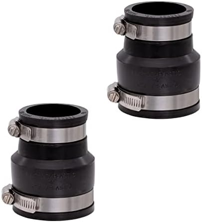 Fernco 1056-215 Flexible PVC Reducing Pipe Coupling 2-in. x 1-1/2-in. for Cast Iron and Plastic Plumbing Connections, 2-Pack