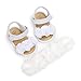 MAHUAOYIXI Juego de 2 sandalias suaves para bebé + diadema de flores para niña, antideslizantes, elegantes, zapatos de verano para primera infancia, cómodos de 0 – 18 meses Color blanco. 6-12 Meses