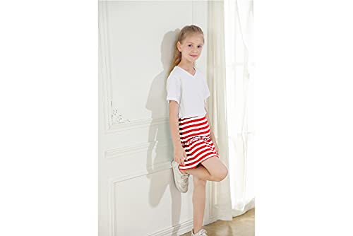 Kid Nation Girls Soft Cotton Ruffle Scooter Skirt With Under Pants 4-12 Years Red/White Stripes S #TOP7