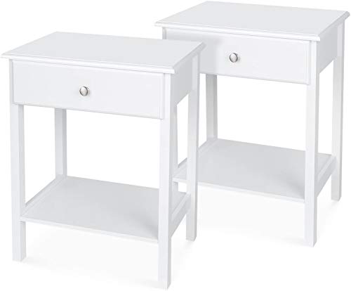 Homfa 2 Mesitas de Noche Mesitas Auxiliares Mesas para Dormitorio Salón Madera Blanca 46X35X60cm