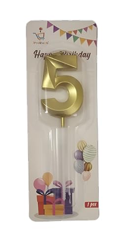 Image of Number 5 Cake Topping Candle for 5th Birthday /Anniversary Celebration Party Color - Gold