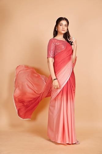 Image of Garden Vareli Lace Border Satin Saree with Unstitched Sequin Blouse Piece