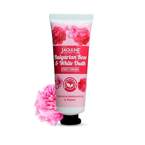 Image of JAQULINE USA Bulgarian Rose & White Oudh Foot Cream | Intensive Moisturization, Heals Cracked Heels, Softens & Hydrates Feet - 30g