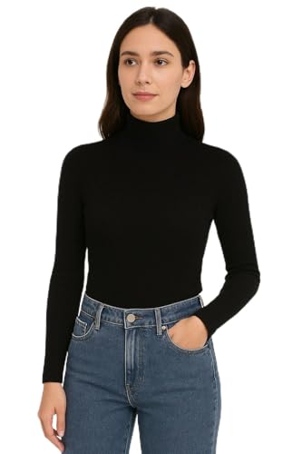 Image of Women Ribbed High Neck Full Sleeve Pullover Sweater|Solid Stretchable Slim Fit Winter Wear Top for Casual & Office Use