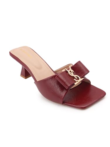 Image of DROP BOLD SQUARE TOE KITTEN HEEL WITH ELEGANT BOW DETAIL FOR WOMEN