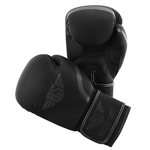 Be Smart Kids Boxing Gloves 4oz 6oz Training Gloves for Children Sparring Boxing Gloves Junior Training Mitts Punch PU Leather MMA Youth (Matt Black, 4 Oz) - Thumbnail 3