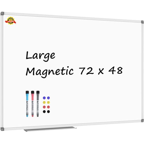 Lockways Large Dry Erase Board 72 x 48 Inch, Magnetic White Board for Wall, Aluminium Frame Whiteboard with Marker Tray for Office & School