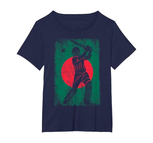Bangladesh Flag Cricket Jersey Fan Player Coach T-Shirt, Women's Plus, Navy Blue, 4X