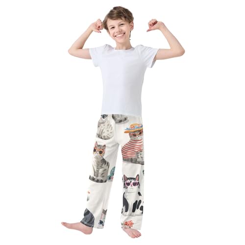 Cat with Hats Boys Long Pants Soft Trousers Elastic Waist Kids Lounge Bottoms with Pockets S-XL3