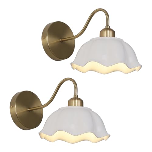 Fulesi Vintage Ceramic Wall Sconce Vanity Wall Light Dome Brass
