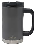 MIRA Modern Coffee Mug Cup with Handle, Lid, 14 oz Simple Stainless Steel Double Wall Vacuum Insulated Coffee Tea Tumbler Thermo Cup, Slate Gray