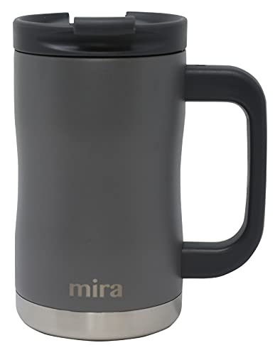 Image of MIRA Vacuum Insulated Coffee Mug with Handle, 14oz Stainless Steel Tea Coffee Travel Mug, Double Wall Reusable thermal Coffee Cup with Lid, Slate Gray