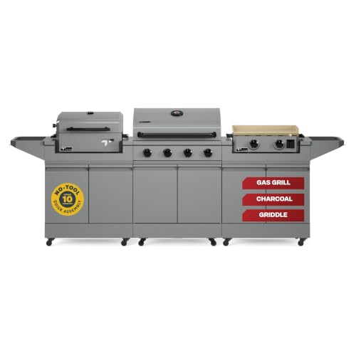 Tytus 3-in-1 Gas Grill 4-Burner, Charcoal Grill, Gas Griddle, 117"