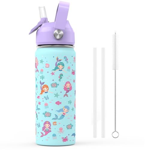 ACESAK 18oz Kids Insulated Water Bottle with Straw Lid 18/8 Stainless Steel