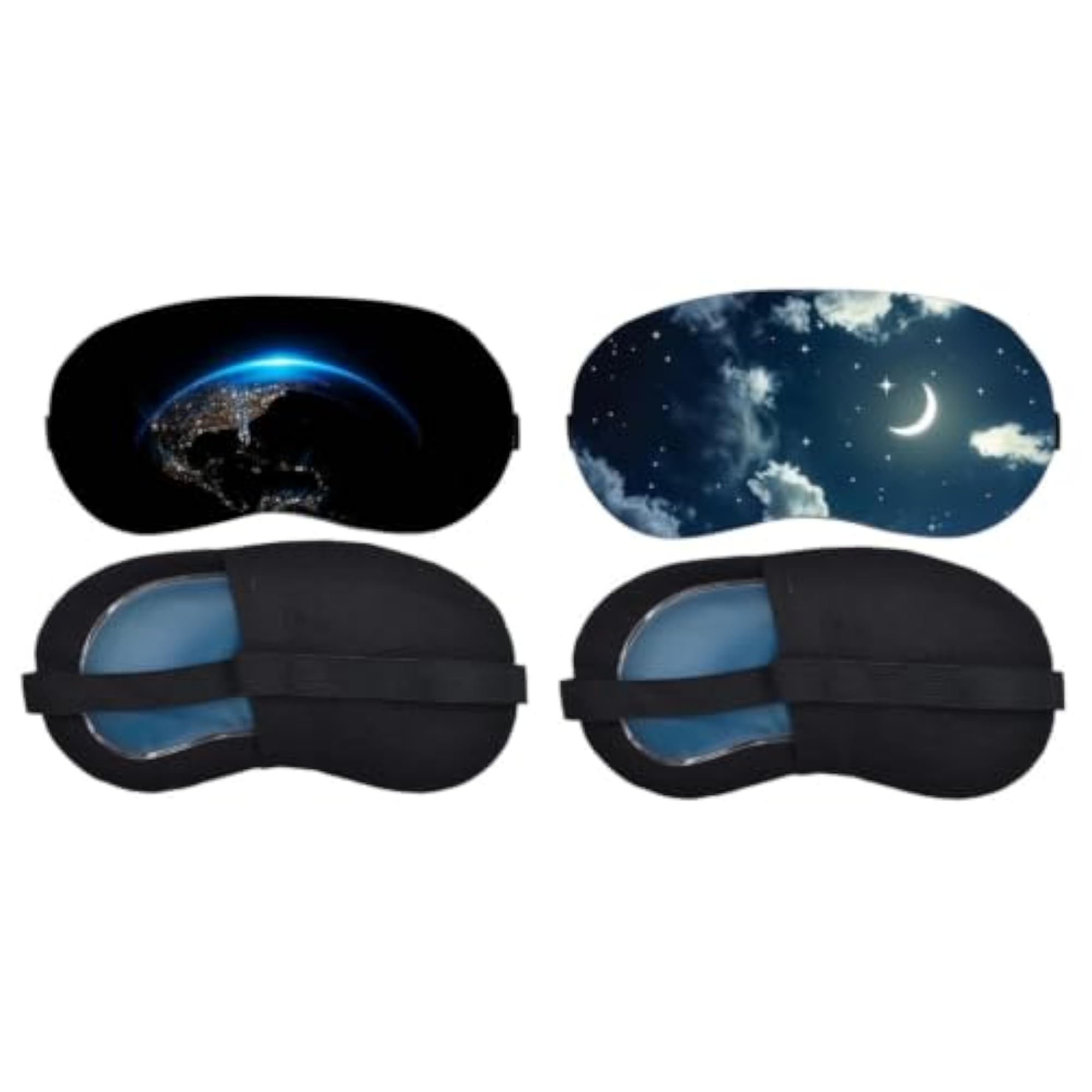 Blue Earth Horizon Crescent Moon Clouds Sleeping Mask Combo, Light-Blocking Eye Cover