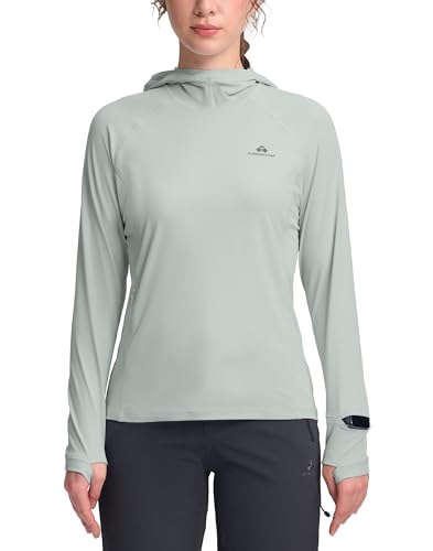 Pioneer Camp UV Shirts for Women Breathable Lightweight UPF 50 Hooded Long Sleeve Shirt Zipper Pocket Fishing Running, Green, S
