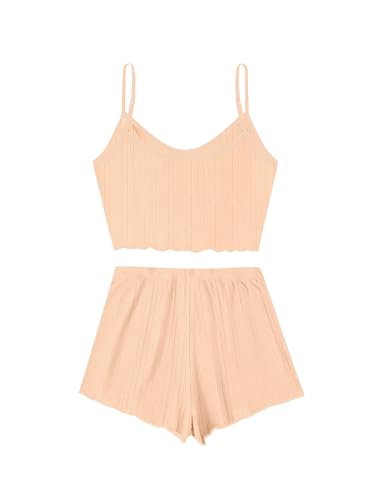 Image of Hilinker Womens Graphic Print Ribbed PJ Set Crop Cami Tops and Shorts Cute Pajamas Set