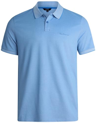 Ben Sherman Men's Polo Shirts - Regular Fit 2-Button Cotton Short Sleeve Work Shirts - Polo Shirts for Men (Sizes: S-XL), Size Medium, Marina