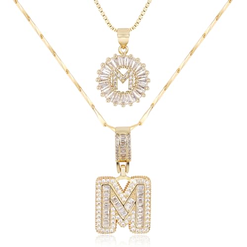 Letter Necklace 14k Gold Plated Bling Dainty Necklaces Trendy Chunky Custom Name Necklace Personalized Round Circle Pendant Zirconia Letters Name Crystal Jewelry Gifts for Women