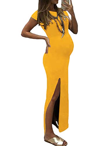 SOMTHRON Vestido de maternidad para mujer, con ranuras, tallas grandes amarillo S