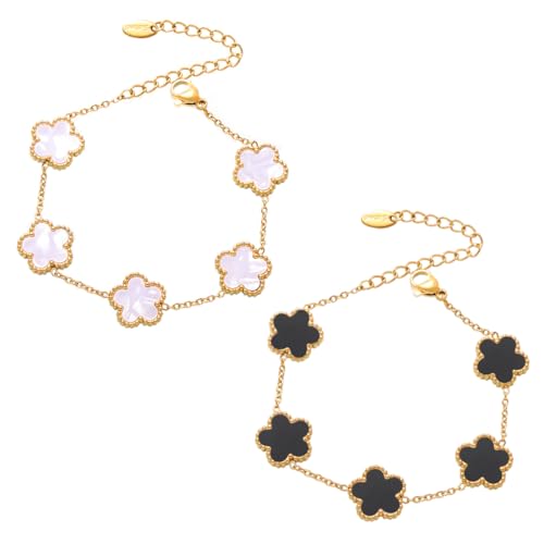 KSOIQPU - Pulsera de trébol de cinco hojas (2 piezas), pulsera de la suerte...