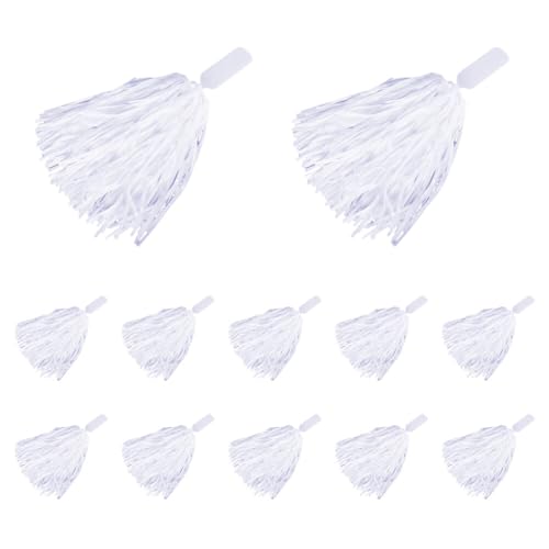White Cheerleading Pom Poms Plastic Pom Poms Cheerleading Pom Poms Sports Dance Cheer Plastic Pom Pom for Rooters,Cheering Squard, Football Basketball Cheering Team, 12Pack