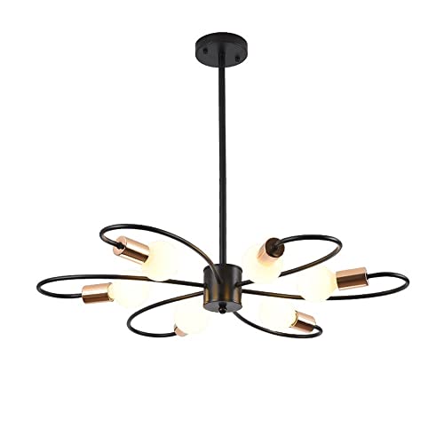 Sunny Lingt Lámpara Colgante de Techo Lámpara Colgante de Mediados de Siglo Lámpara de araña Sputnik Moderna Negra 6 Luces Negro Mate, para Pasillo Bar Cocina Comedor Decoración de Estar Cover