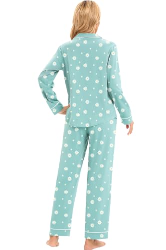 Image of LUBOT 100% Cotton Pajamas for Women Pajama Set 2 Piece PJ Sleepwear Set Soft Ladies Button Knit Long Sleeve Loungewear XS-XXL