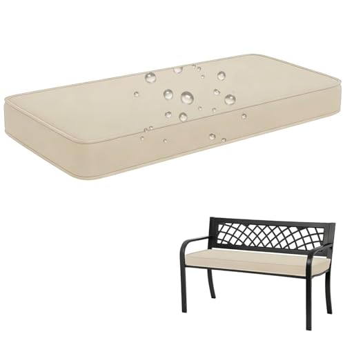 Bench Cushion 48x12 in, Waterproof Bench Cushions for Outdoor Furniture, Non-Slip Settee Couch Pads with Zipper and Washable Cover, 2 in Thick Patio Swing Seat Cushion with Ties and Piping, Beige