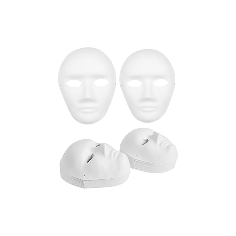 Itoyx 30 Pcs White Blank Paper Pulp Masks, Full Face Unpainted DIY Craft Masks to Decorate, Smooth Masquerade Masks