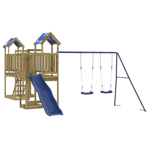 vidaXL Spielturm, Klettergerüst mit Brücke Rutsche Schaukeln Leiter, Kinder Kletterturm Spiel-Zubehör für Garten, Holz Spielplatz Spielhaus, Kiefernholz Imprägniert