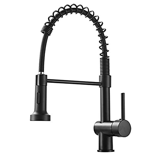 Robinet cuisine noir mat extractible pour nettoyer les grands plats sans éclabousser
