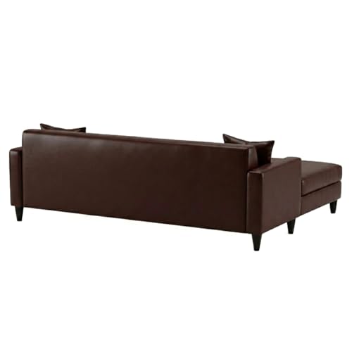 Image of FURNY Gracina 5 Seater L Shape Sofa Set with Movable Ottoman | Flexible Left or Right Layout | Plush Velvet Fabric (Brown) | Perfect for Living Room, Guest Room & Office